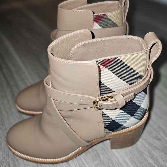 Burberry Pryle House Check Leather Ankle Boots Beige US Womens Size 6.5/7 EUS 37 - Picture 7 of 15